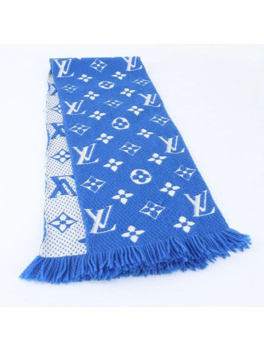 Louis Vuitton Tag Echarpe Logo Mania Silk Monogram Blue Scarf